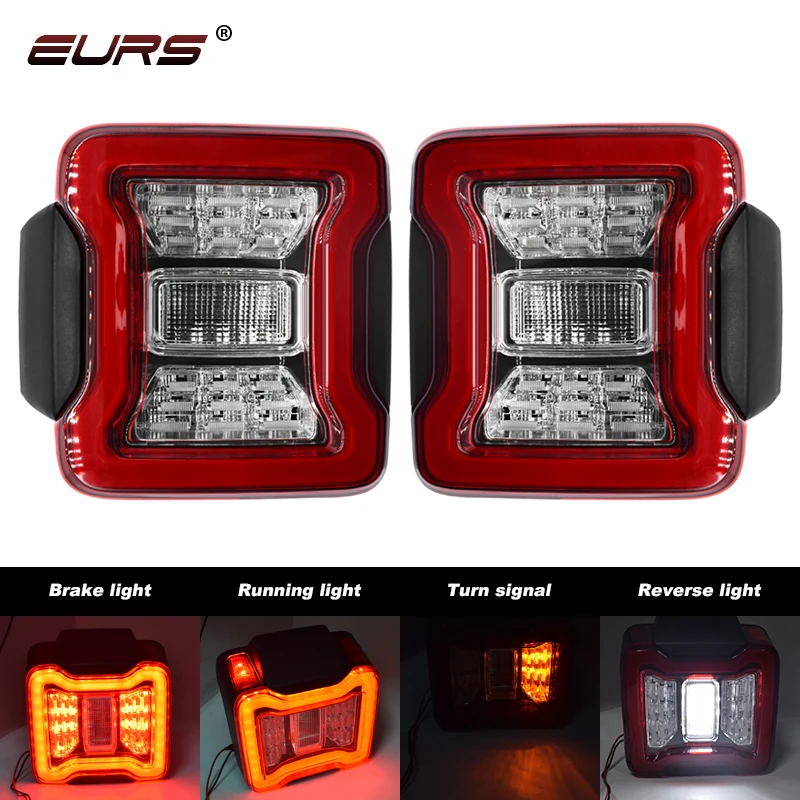 2PCS Car LED Tail Light Assembly For Jeep Wrangler JK 2007-2017 DRL Red  Smoke Brake Reverse Turn Signal Rear Tail Lamp 12V