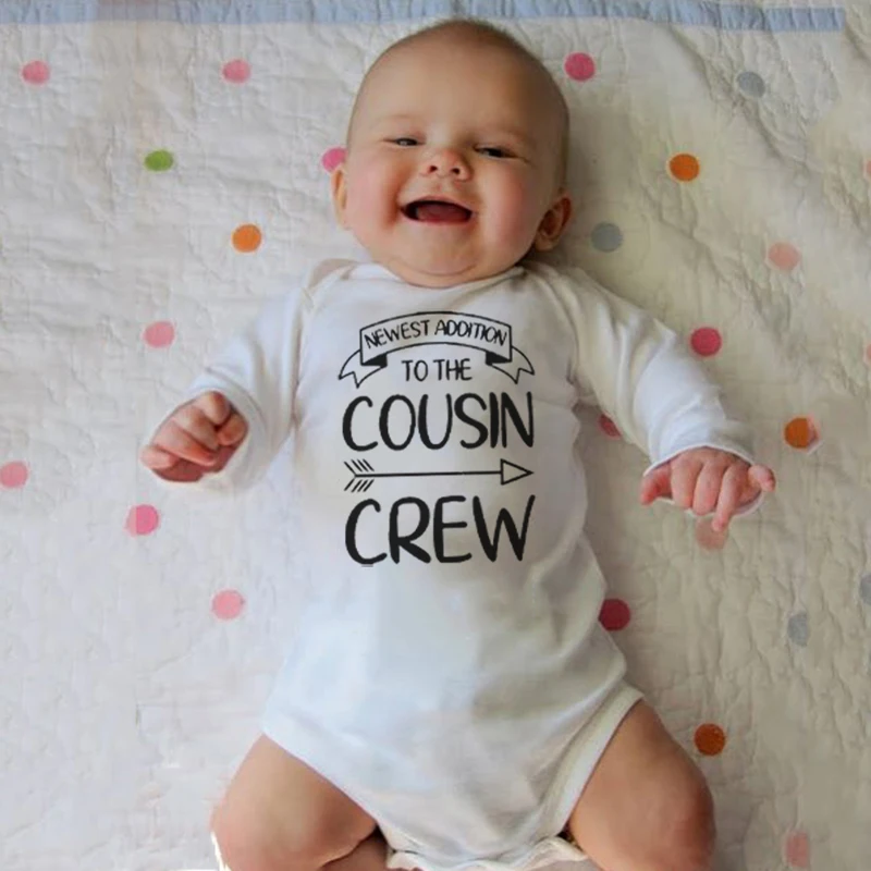 

Newest Addition To The Cousin Crew Funny Romper for New Born Baby Boy Girl Toddler Fashion Casual Long Sleeve Jumpsuit