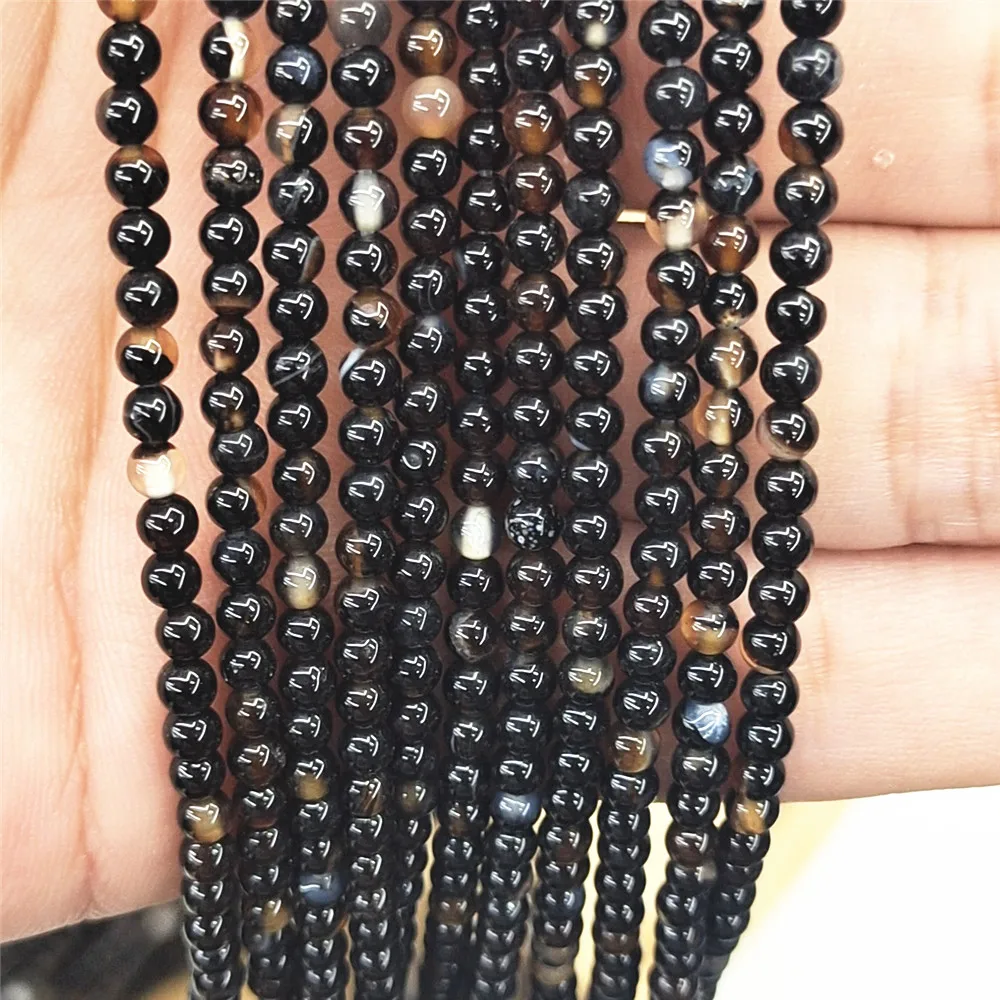 

1060pcs Natural Stone Beads Smooth Black Agates Round Loose Beads, Used for Jewelry Making DIY Bracelet Accessories 2mm 3mm