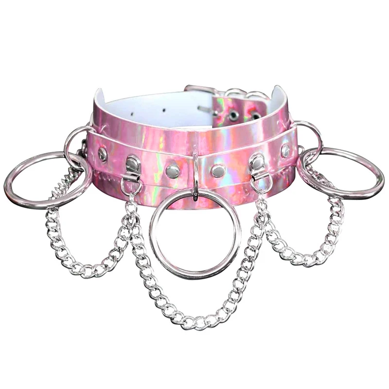 Collar de cuero Rosa gótico Punk para mujer, cinturón de cadena de Metal para fiesta, baile, Festival, Rave, ropa ajustable, Top corto con arnés