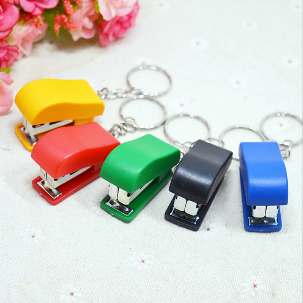 Kawaii Mini Stapler Office School Paper Document Bookbinding Staplers with Keychain Stationery Accessories Random Color