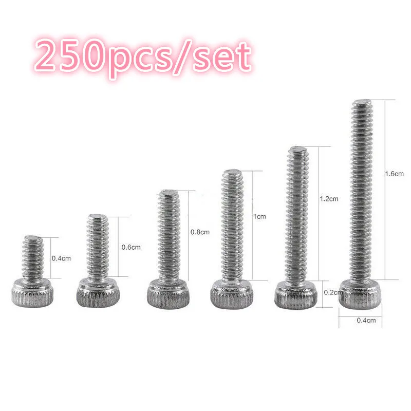 Kit 250 pz M2 bulloni esagonali viti dadi in acciaio inossidabile A2 esagono incassato bullone con dadi esagonali Kit assortimento