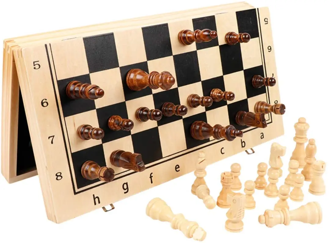 39CM Large Magnetic Tournament Staunton Wooden Chess Board Game Set with Crafted Chesspiece & Storage Slots  2 Extra Queen