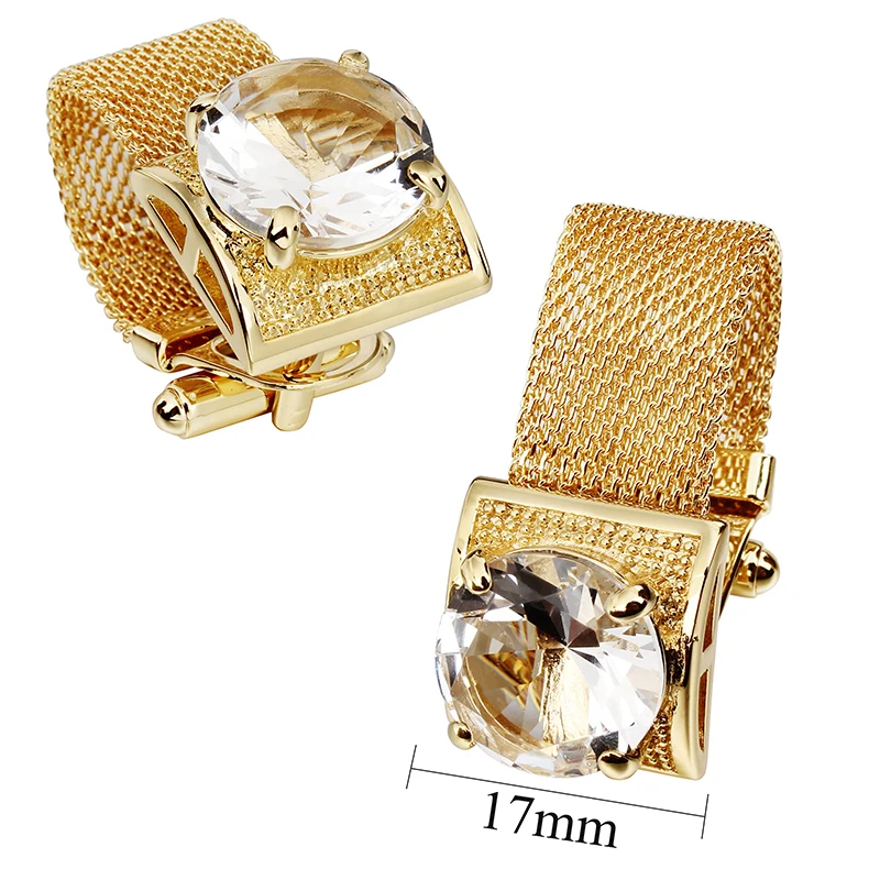 HAWSON Mens Crystal Cufflinks with Chain-luxury Shiny French Shirt Cufflinks wedding business gift accessories