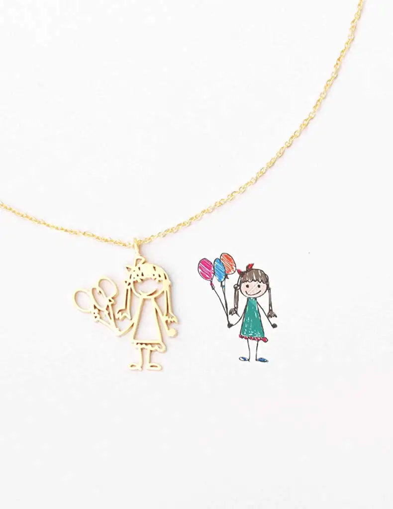 Custom Personalize Your Child's Photo Creative Doodle Picture Line Stainless Steel Pendant Necklace for Baby's Birthday Gift