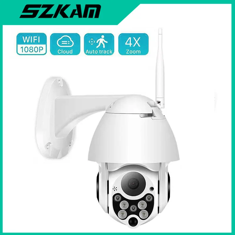 Telecamera IP WiFi PTZ wireless HD da 2MP 1080P Sicurezza esterna Monitoraggio automatico Sorveglianza CCTV domestica Rete H.265 Audio bidirezionale