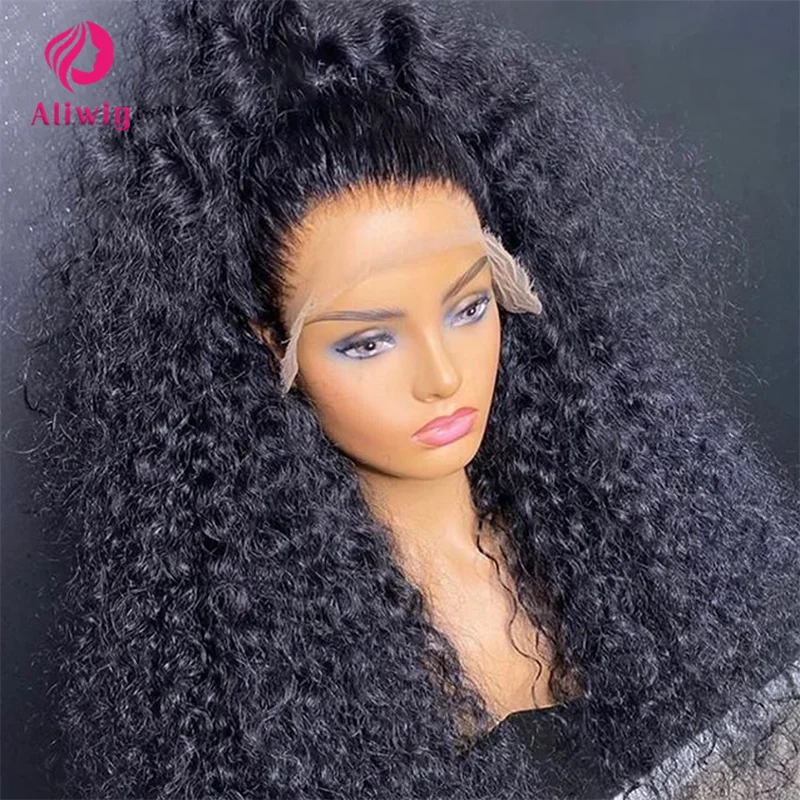 Kinky Jerry Curly Human Hair Wigs Deep Wave Frontal Wig 100% Cheap Brazilian Transparent Lace Front Human Hair Wig Pre Plucked