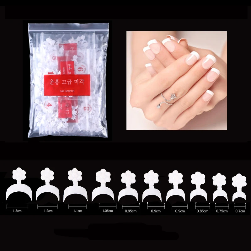 500 stks/zak Franse Fake Nail Tips Pruimenbloesem Valse Nail Art Korte Tips Display Acryl Vingernagels Gel Polish Nail Make-Up Tool