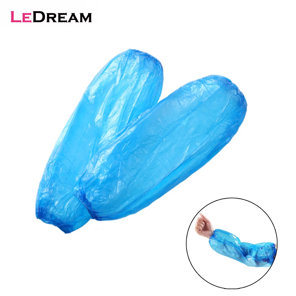 100pcs/pack Waterproof Disposable PE Plastic Arm Sleeves Covers Oversleeves Hygiene Bag Elastic Band For Makeup Tattoo Accessory