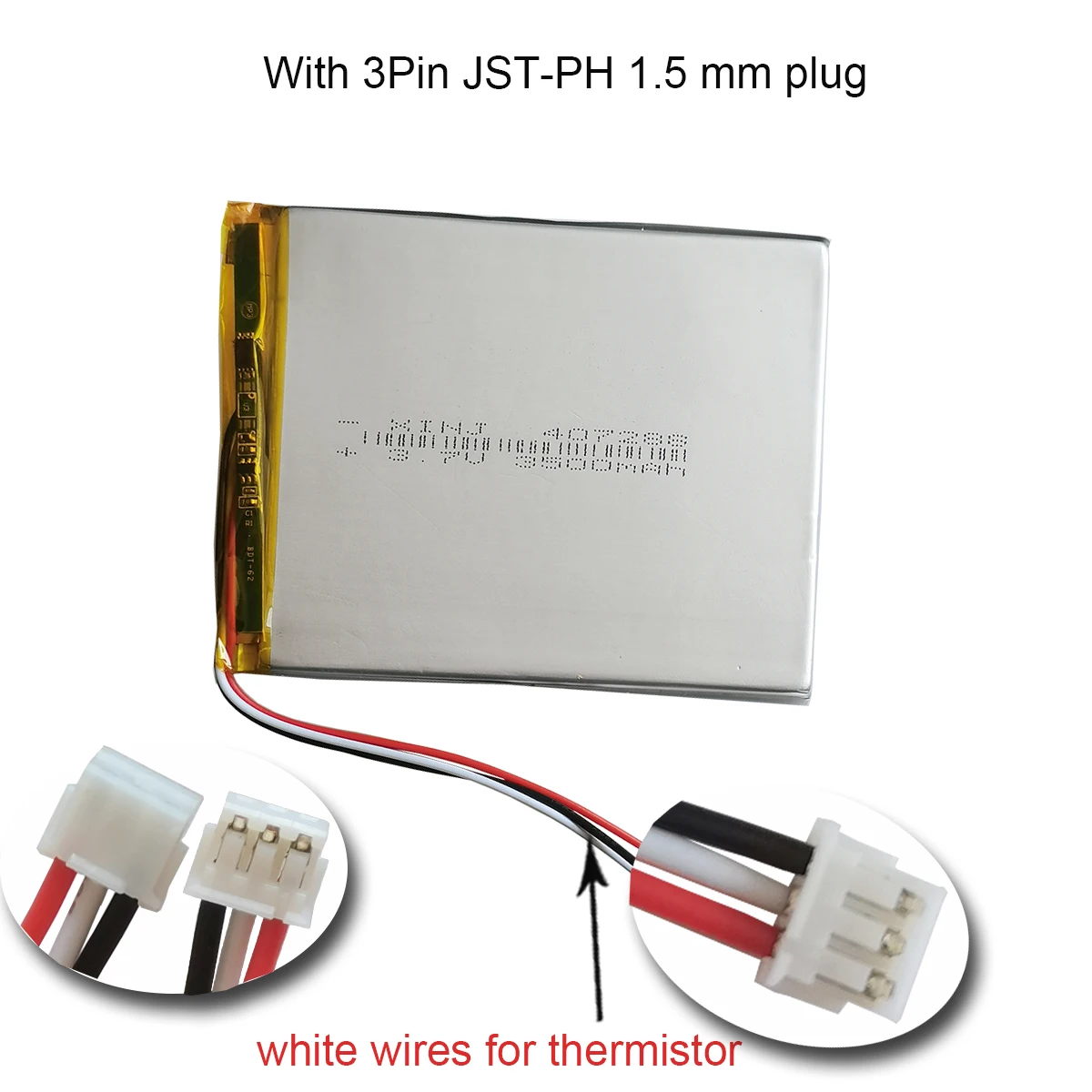 3,7 V 3500 mAh 12,95 Wh Termistor polimerowy Lipo Li Bateria litowa 407288   JST 3pin 1,5/2,0/2,54 dla tabletu PC GPS