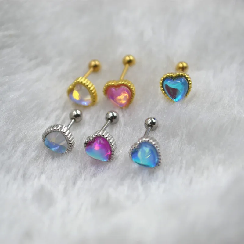 20pcs Thin Bar 20G Body jewelry- New Colorful Heart Ear Stud Earring Tragus/Helix Bar/Stud Diath Body Piercing Jewelry