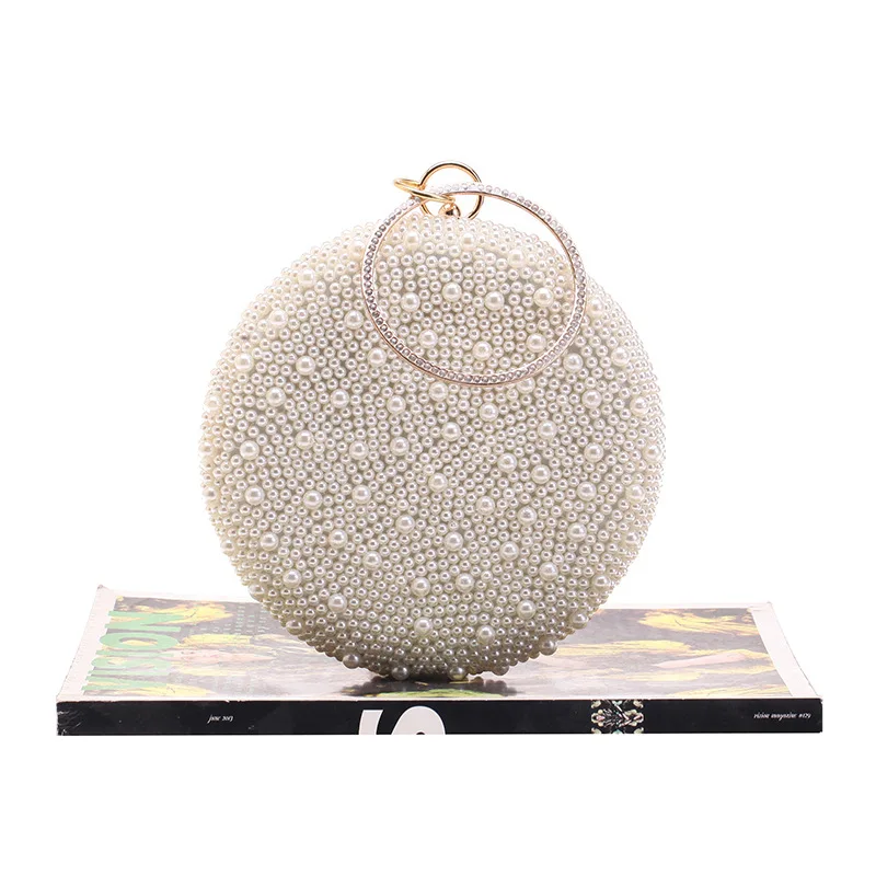 Petite pochette de forme ronde pour femme, sac à main en diamant Bling Pearl, sac à main de créateur de luxe, pochette de soirée pour femme, sac de