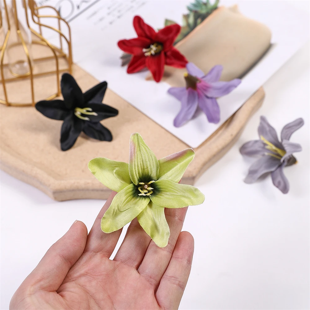 10/20PCS Lily Artificial Flowers Head For Valentine's Day Bouquet Wedding Decoration Garland Decorative Floristry Fake Flower