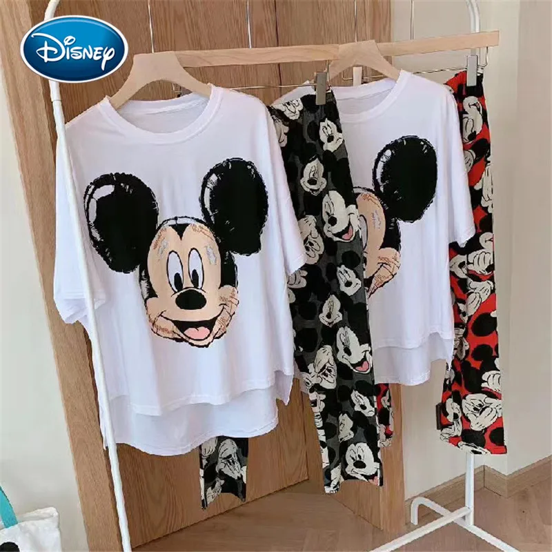 Pijama feminino de manga curta, pijama com estampa de desenho animado do mickey e mickey avatar, disney