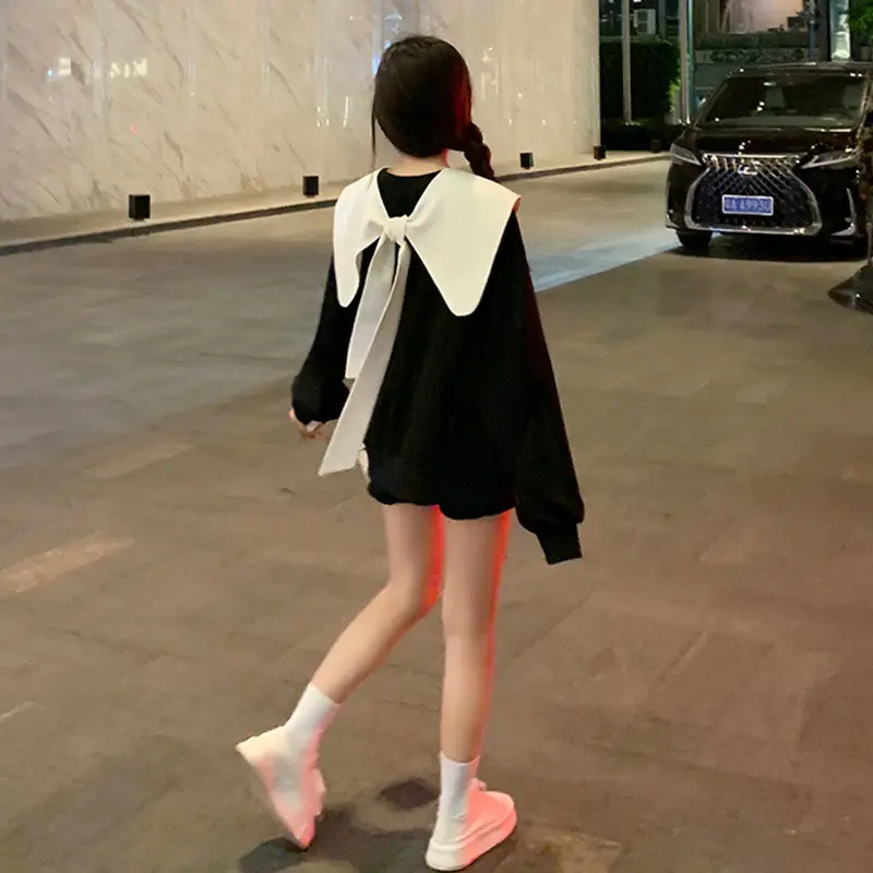 Sweatshirts Women All-match Autumn New Fashion Leisure Vintage Loose Simple Panelled Lovely College Elegant French Style Cozy