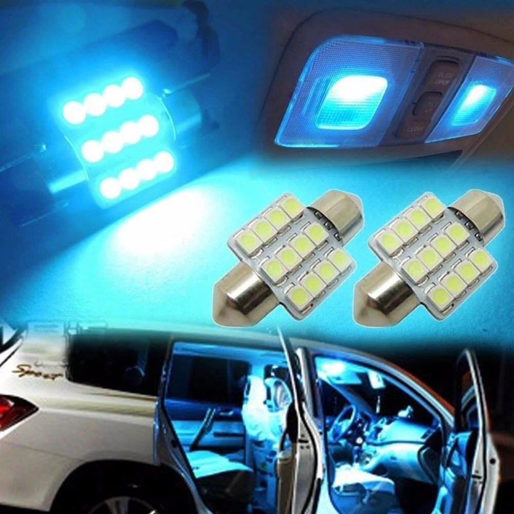 2pcs Ice Blue 31mm 12smd LED DE3175 Bulbs for Car Interior Dome Map Door Lights Car Decoration Accessories Car Tuning Universal