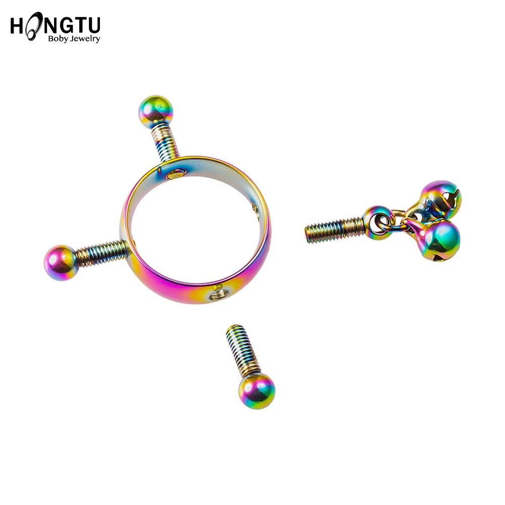 2PC Screw Bell Pendant Fake Nipple Ring Women Stainless Steel Fashion Piercing Jewelry Body Jewelry Round Nipple Piercings Bar image 5