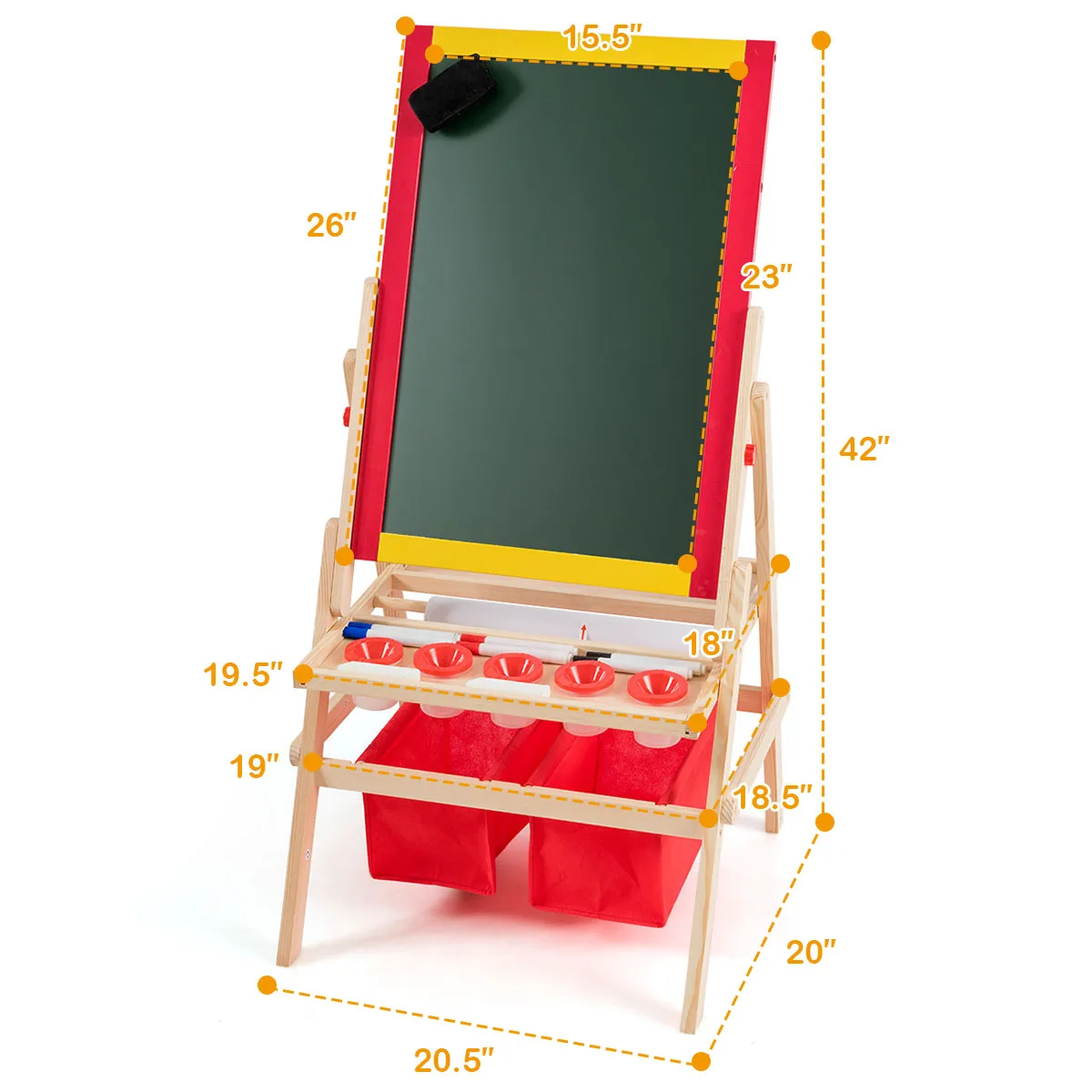 Flip-Over Double-Sided Kids Art Easel w/Paper Roll Storage Bins & Accessories