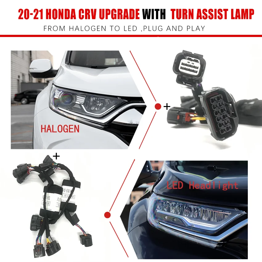 Car Headlight Modification Upgrade Special Car Wiring Adapter Harness For 20-21 Honda 12 Pins CRV Without&With Turn Assist Lamp