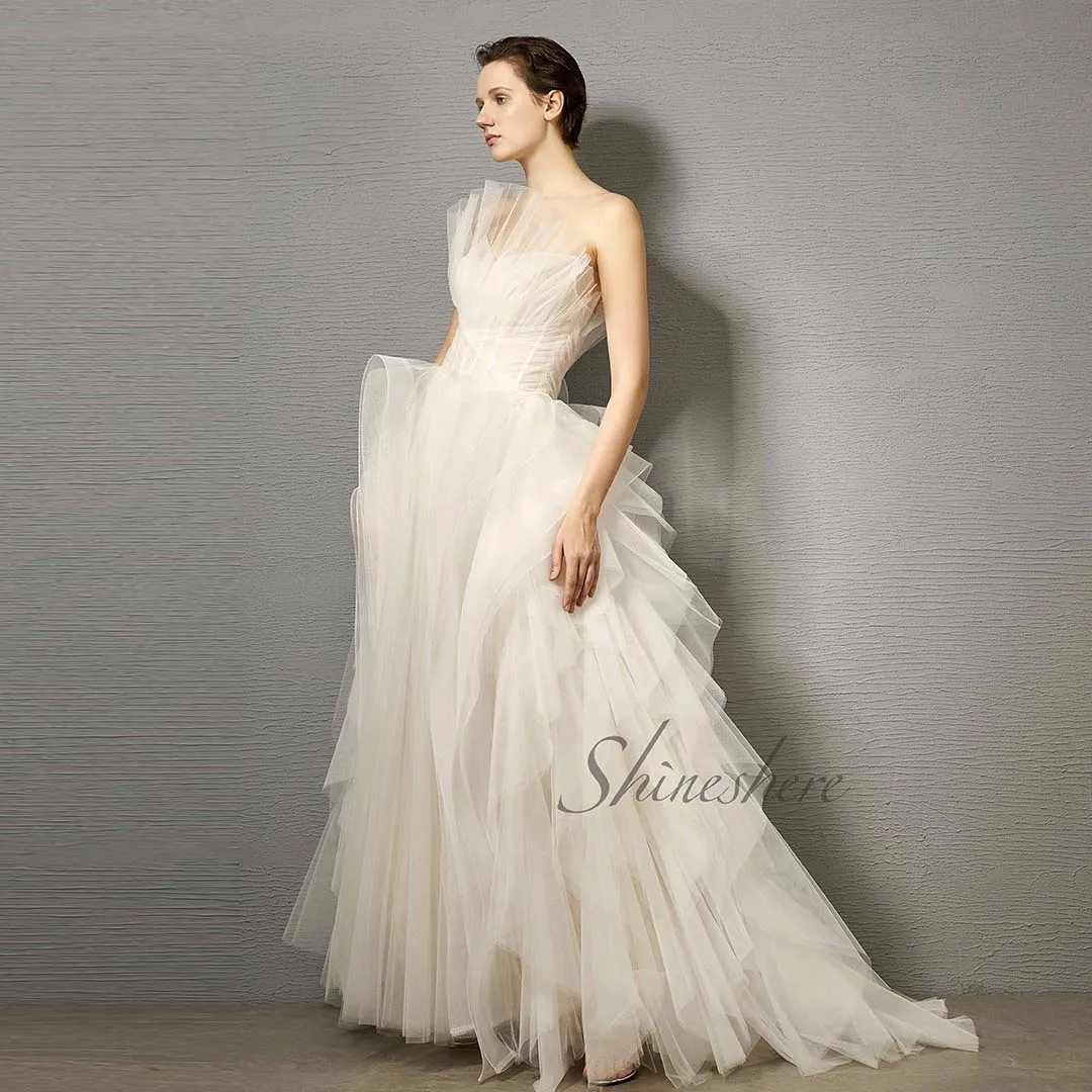 

Jusere bridal dress elegant wedding dress strapless bridal A-line gown with sweep train ivory dress