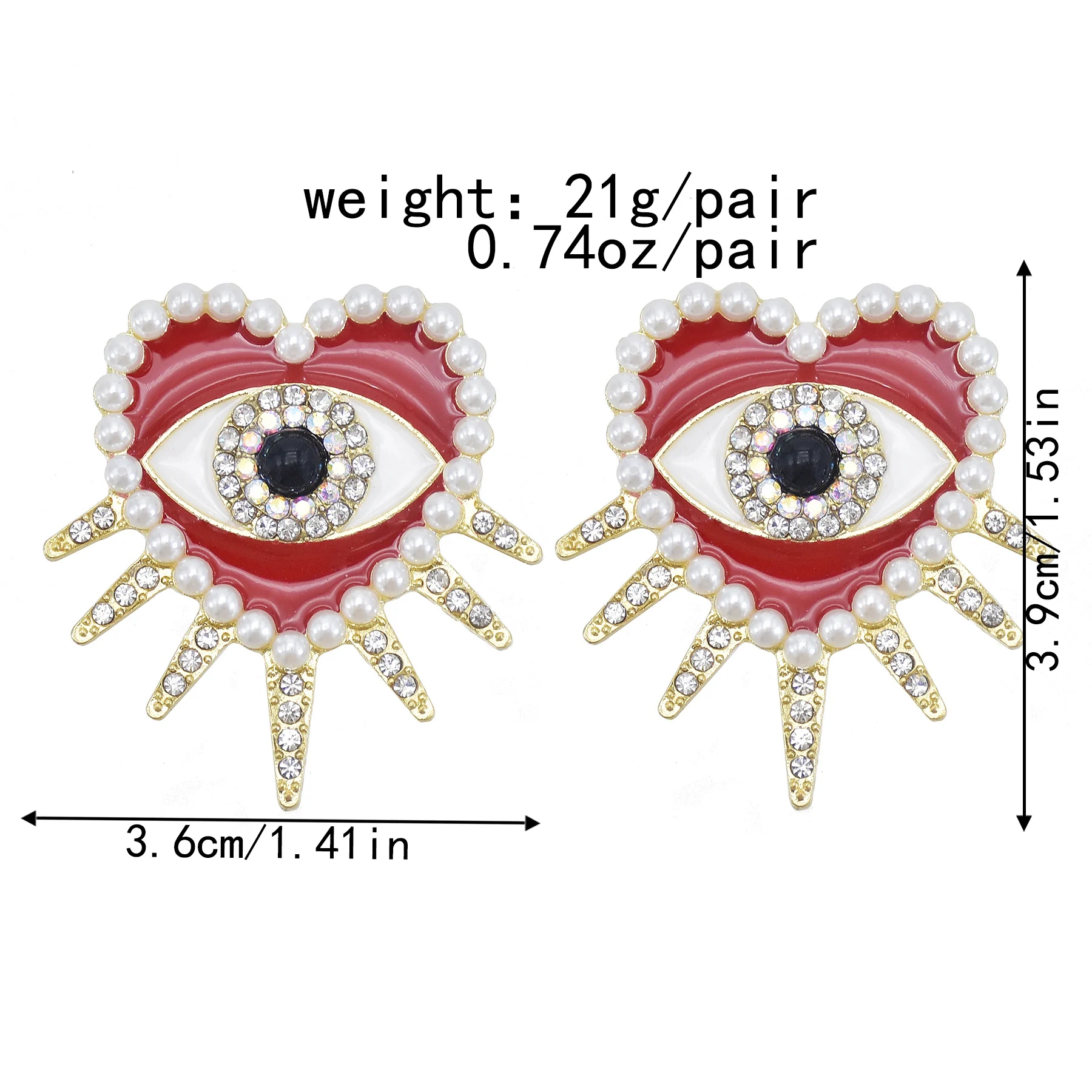 Fashion Exaggerated Rhinestone Pearl Heart-Shaped Angel Eye Earrings Turkish Ethnic Style Ladies Party Gift Jewelry Wholesale