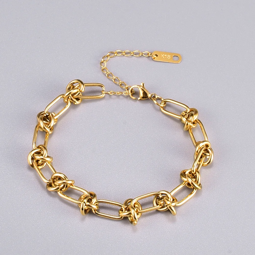 New Stainless Steel Gold colour Knotted Chain Bracelet Fashion Jewelry for Women Men Hip Hop Twisted Link Bracelets