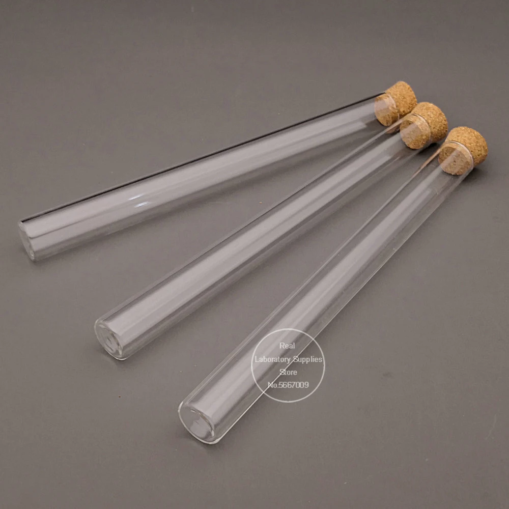 20pcs/pack Lab 15x150mm Transparent Flat Bottom Glass Test Tubes With Cork Wooden Stoppers for Laboratory Container