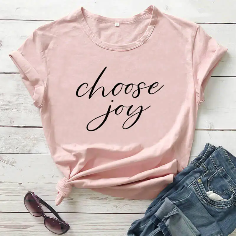 

Choose Joy Funny 100%Cotton Faith T-Shirt Christian Shirt Lift Attitude Shirts Scripture Tees Shirts For Moms Cool Mom Tops