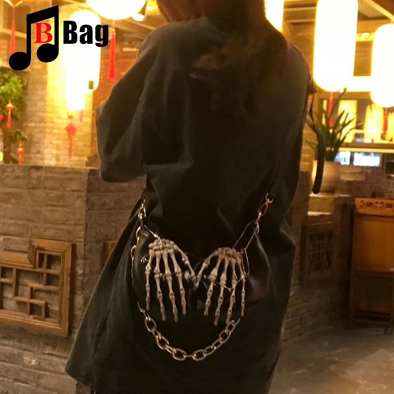 Womens Harajuku Shoulder Bags Goth Handbags Bags skull claw Y2K girl Halloween Cosplay punk tote skeleton Gothic underarm bag