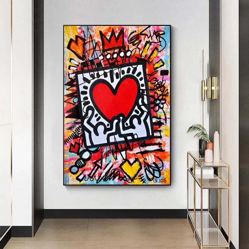 Pop Graffiti Art Heart Canvas Painting Abstract Street Art Posters and Prints Wall Art Picture for LivingRoom Home Decor Cuadros