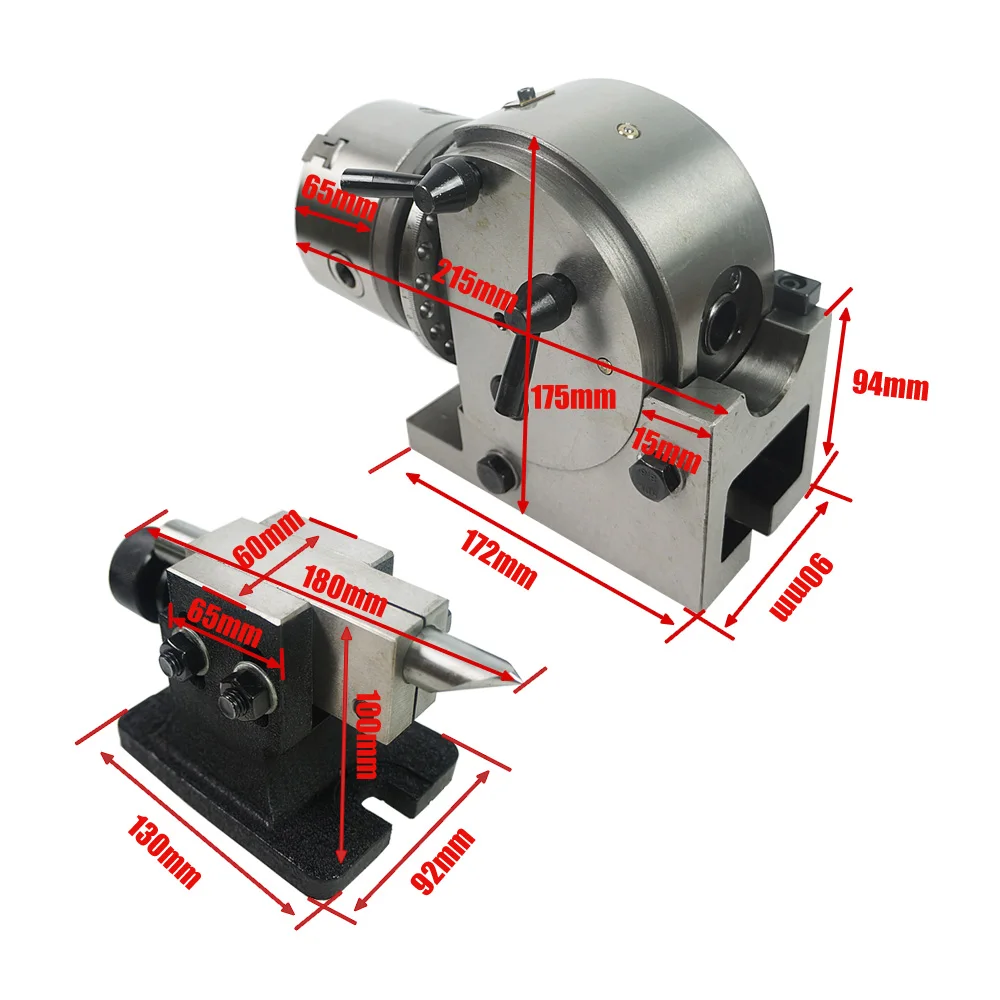 BS-0 Universal Dividing Head Precision Tailstock 100MM 3-Jaw Lathe Chuck Dividing Plates CNC Milling Head Tail Stock