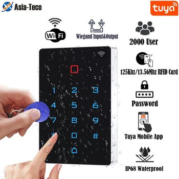 방수 와이파이 Tuya 앱 백라이트 터치 125khz RFID 카드 액세스 제어 키패드, WG26 출력 알람 관리 카드 지원 