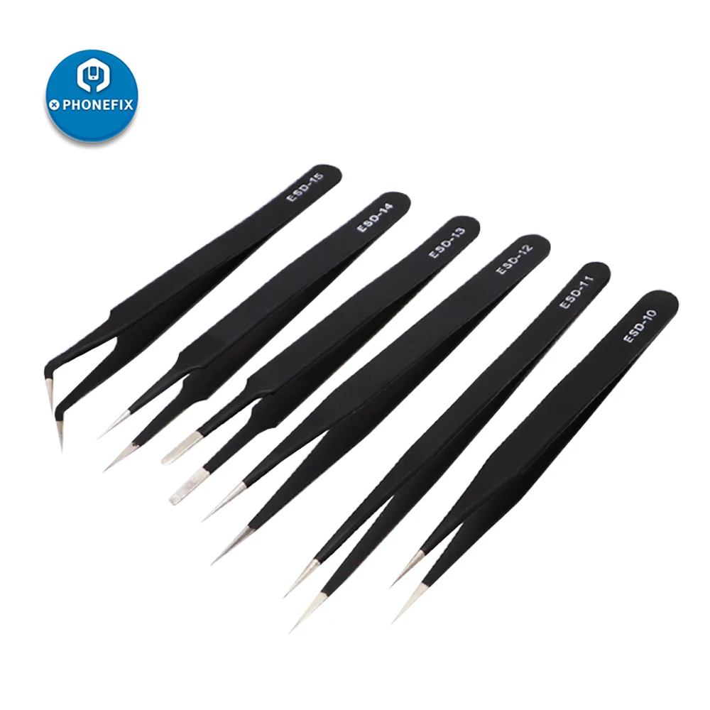 6pcs ESD Precision Tweezers Set Anti-Magnetic Anti-Static Forceps for Mobile Phone Electronic Component  Repair Tweezers Kit