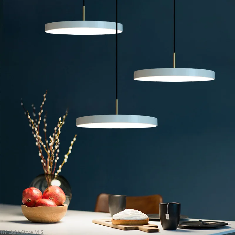 

Modern Minimalist Led Pendant Lights Nordic Black White Blue for Bar High Ceiling Kitchen Luxury Single Head Round Haging Lamps