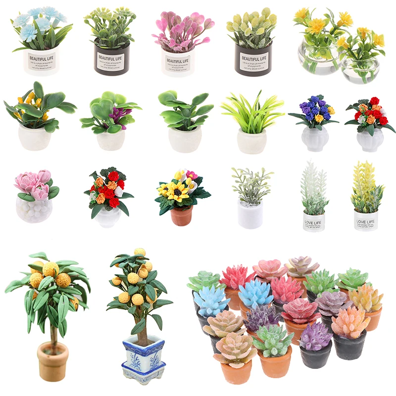 Fleur Miniature en Pot pour maison de poupée 1:12, plante verte en Pot, meubles de maison de poupée, décoration de maison, Simulation de plantes en Pot, jouet pour enfants