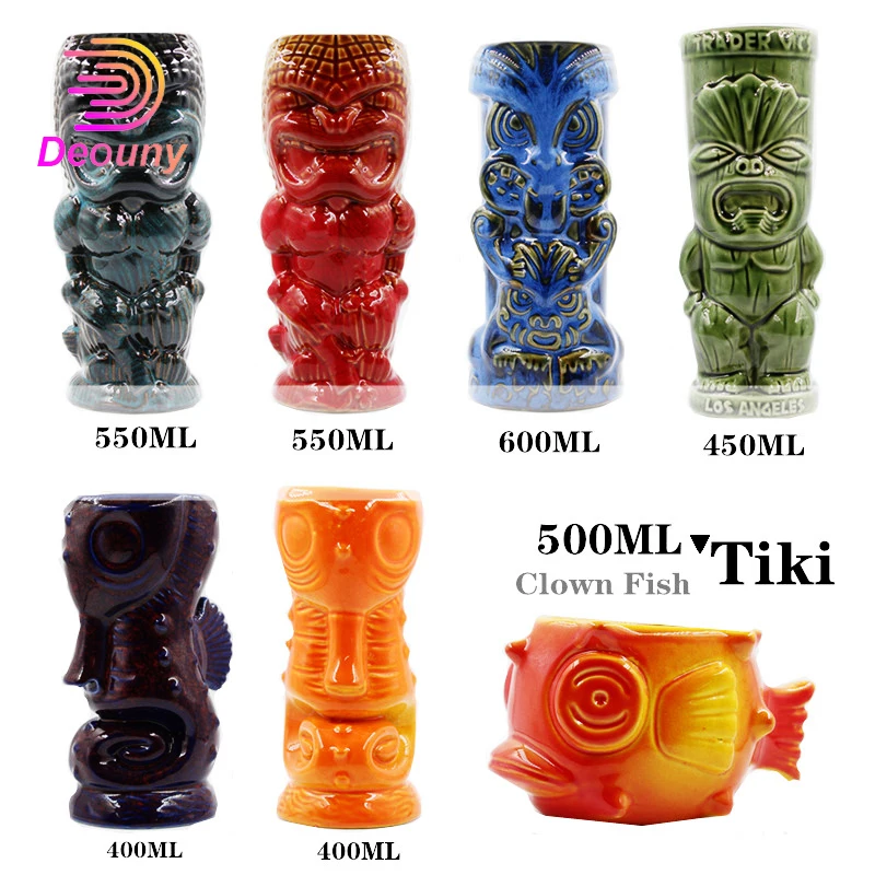 

DEOUNY Bar Ceramic Tiki Mug Personality Hawaii Cocktail Glass Creative Cup Zombie Wine Glass Dinkware