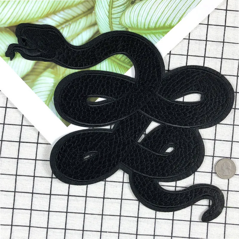 1Pc Black Snake Embroidery Patch Iron On Patches Sewing Supplies Jacket Cloth