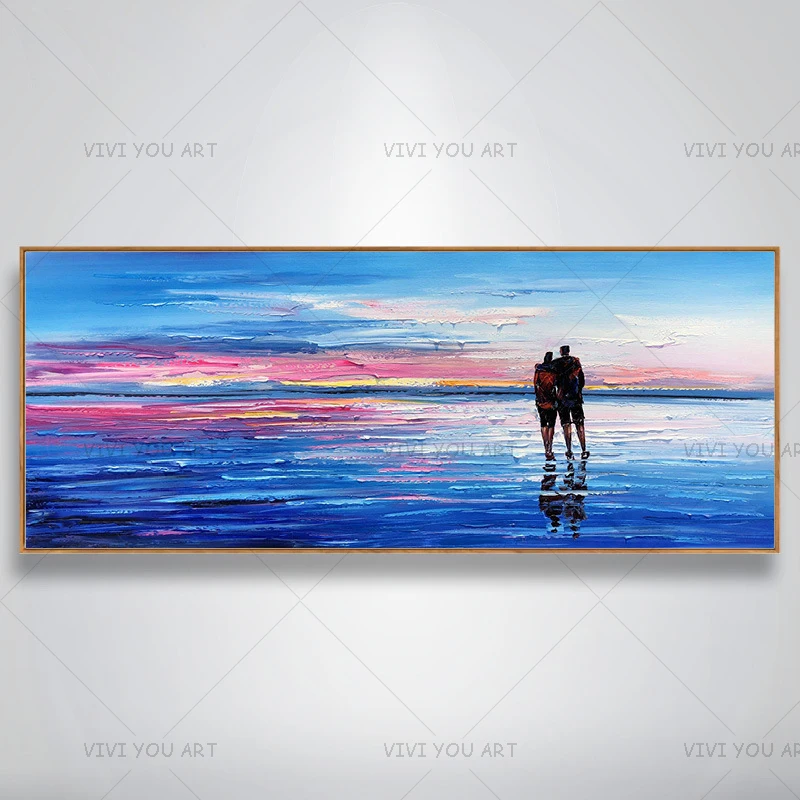 Romantic Lovers at the Beach Handmade Oil Paintng  Frameless On Canvas Home Wall Decor For living room Decor Wall Art