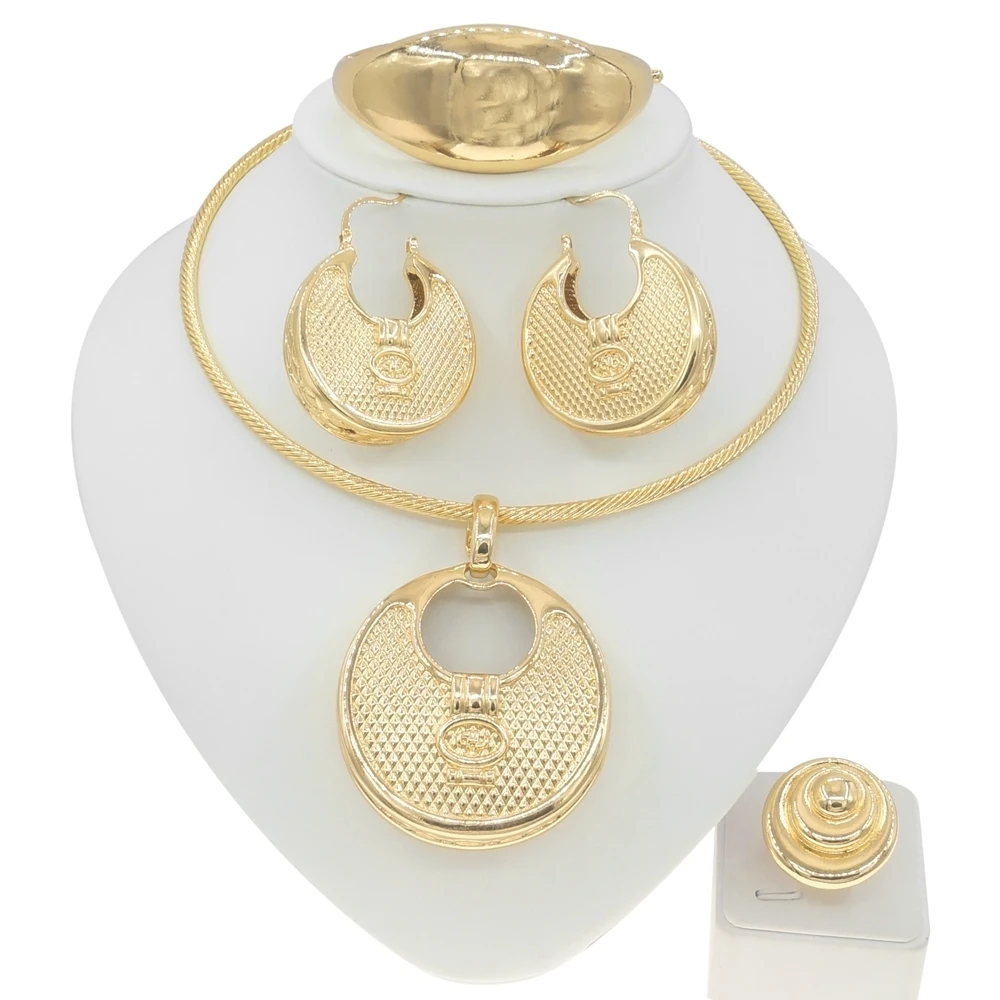 Latest Italian Gold Plated Collars Necklace Jewelry Set Unique Fashion Big Pendant  Style Women Jewelery  H0040