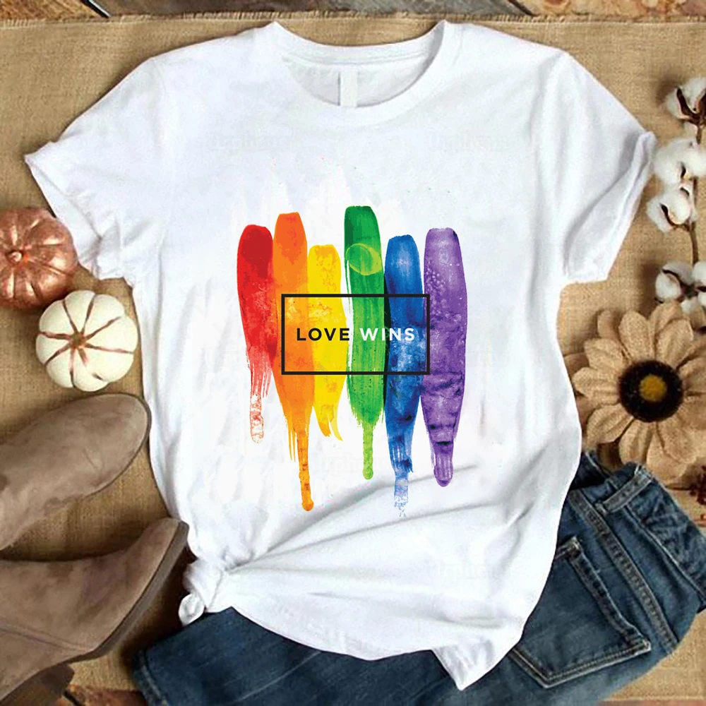 Watercolor LGBT Shirt Love Wins Pride Rainbow Tshirt Typographic Aesthetic Art Summer Top Tees 100% Cotton Material