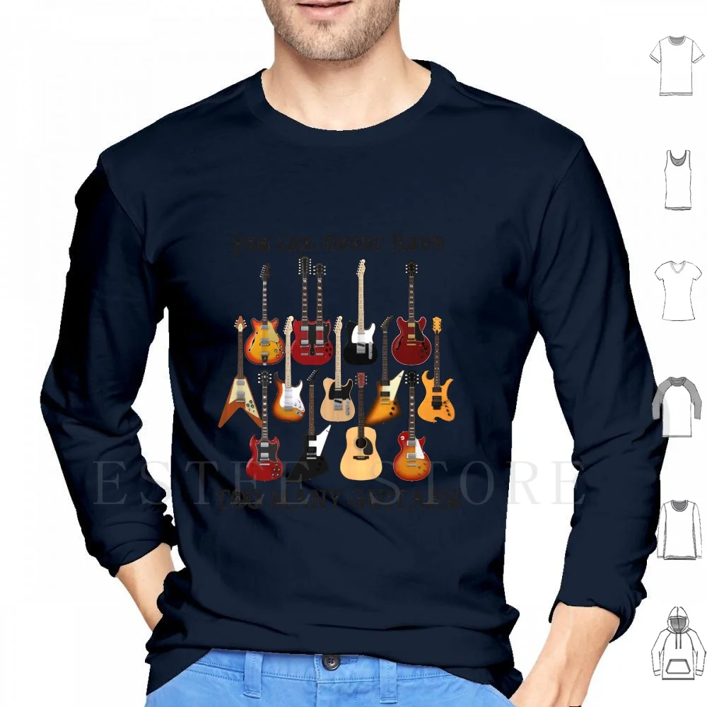 ¡Demasiados guitarras! Sudadera con capucha de manga larga demasiadas guitarras Electric Stratocaster Telecaster Explorer Flying V Hollow Bc Rich