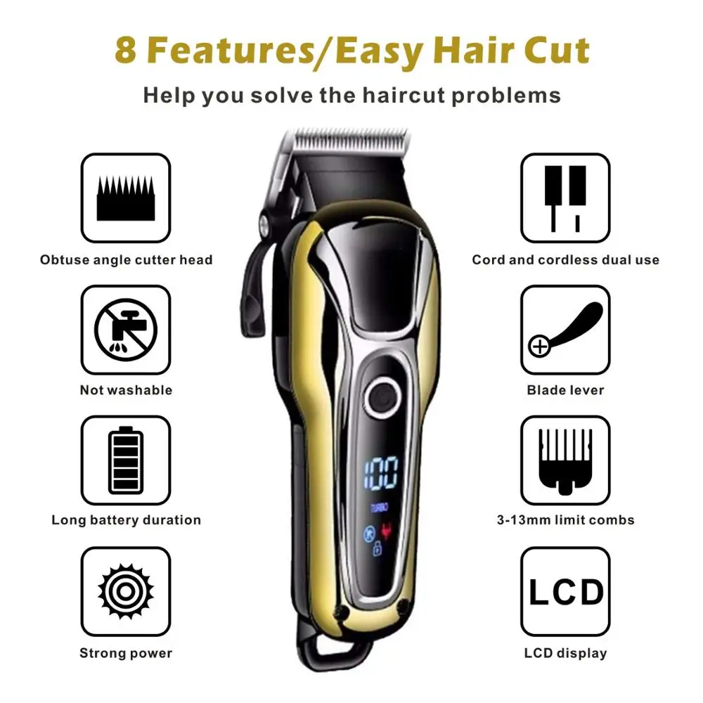 Kemei Professional Barber Shop Hair Clipper Hair Trimmer Electric Beard T-Blade 0mm Hair Cutting Shaver Cordless Barber Cutter