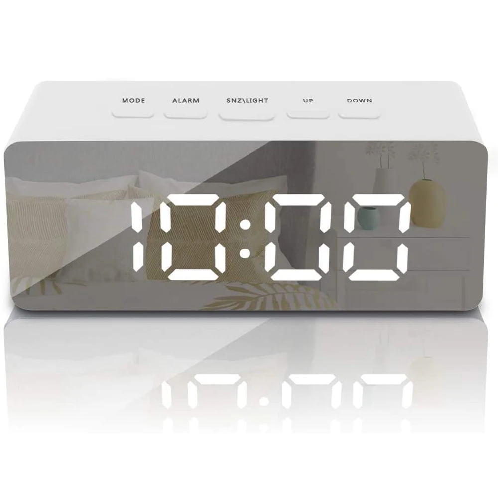 

Digital Mirror Alarm Clock LED Electronic Table Desktop Clock Snooze Alarm Clock Temperature Time Display For Home Decoration