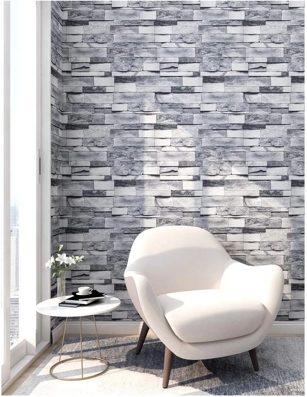 HaoHome Vintage Gray Brick Wallpaper Self Adhesive Stone Peel and Stick Wallpaper Brick Faux Textured Wallpaper Stone Stickers