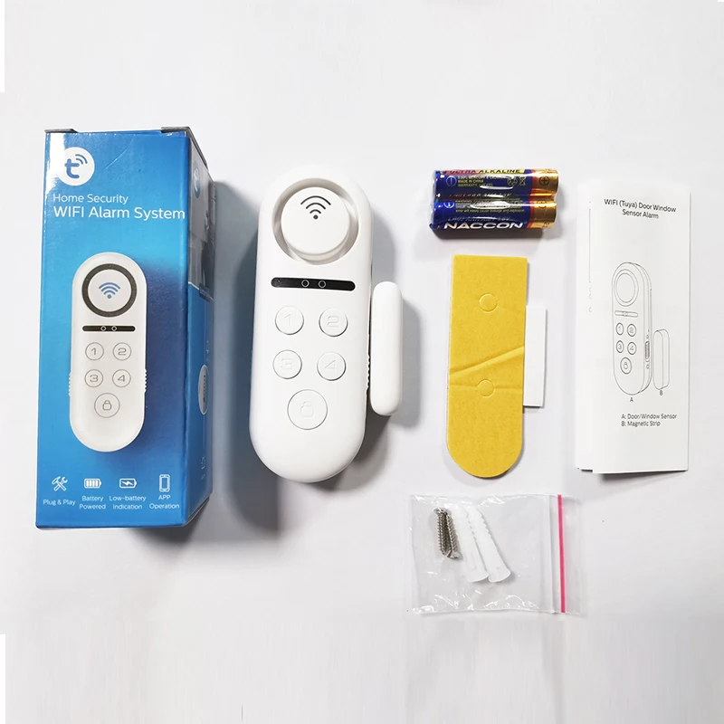 Tuya Wifi Deur Sensor Ingebouwde Buzzle Draadloze Magnetische Raam Detector Magneet Schakelaar Open Alarm Smart Leven App Alexa google