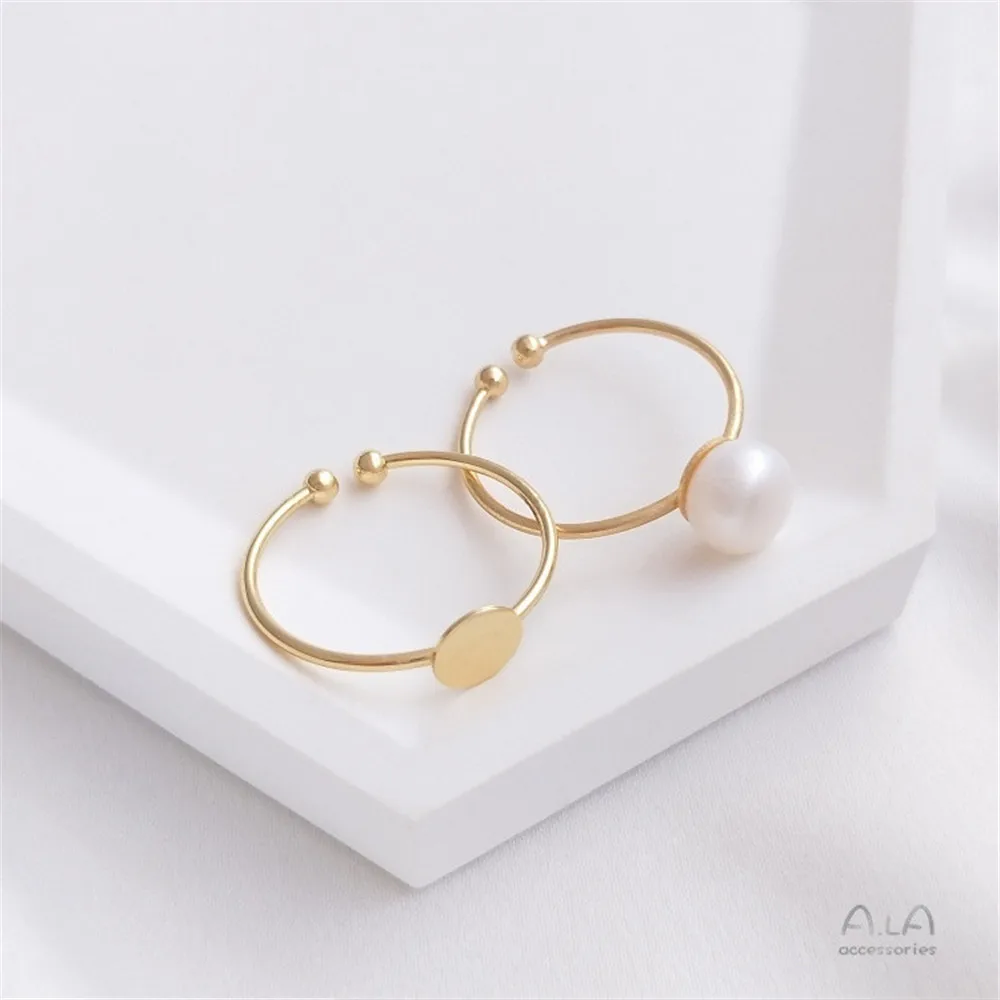 14K plated gold DIY hand pinto ring paste ring face half hole bead needle inlaid pearl opening ring accessories