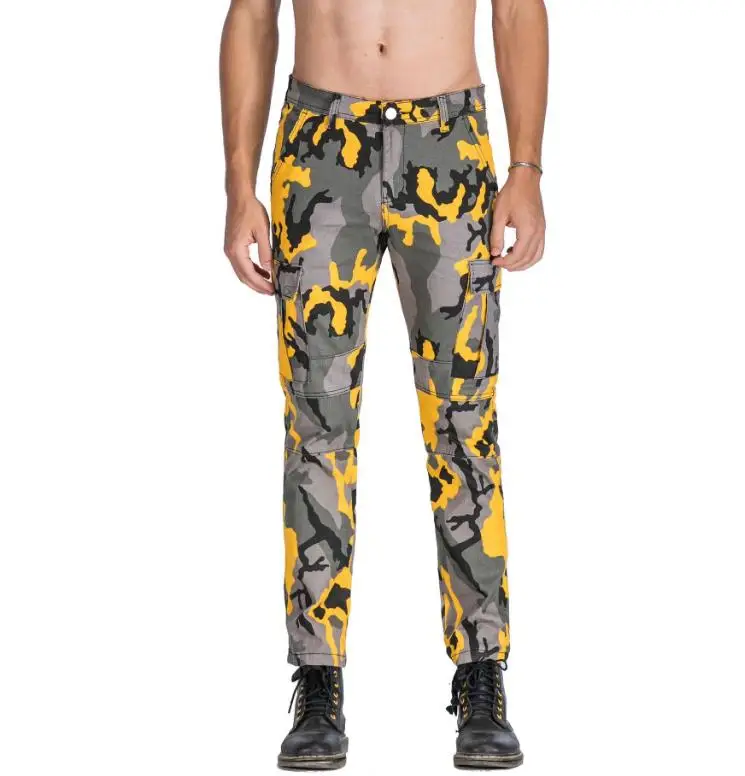 

Brand Men's Casual Yellow Camouflage Jeans Cotton Denim Fashion Military Luxury Cargo Pants Size 27-42