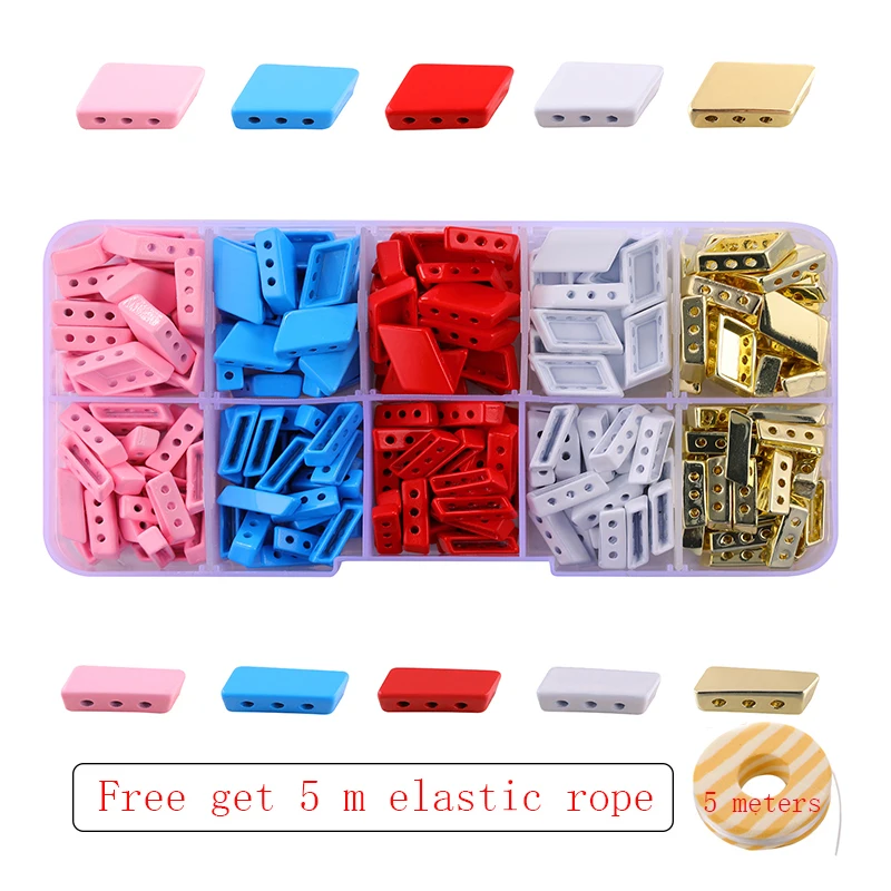 JUWANG 250 Pcs\box Bohemia Loose Beads DIY Handmade Jewelry Findings Rainbow Enamel Tile Beads Accessories For Bracelets Making