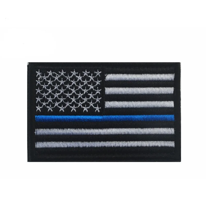 American USA Flag Patch Thin Blue Line Patches with Hook Loop Backing Decorative Embroidered Appliques DIY Accessories, 3.2\