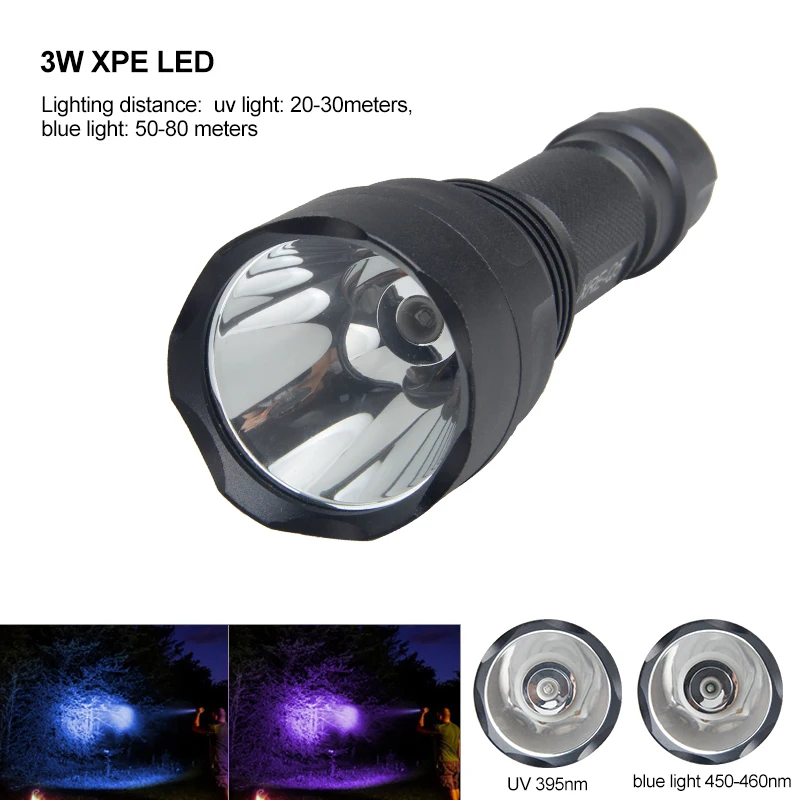 LED UV Flashlight Long Range Ultra Violet UV 395NM Blue Light Tactical Torch Outdoor Hunting Pet Urine Stains Detector Scorpion